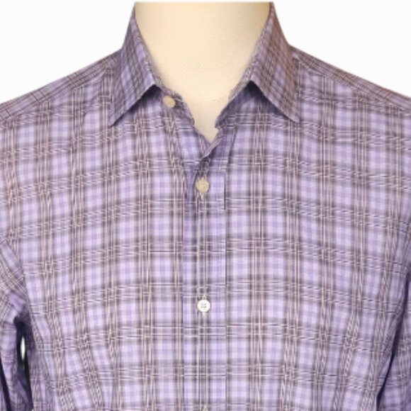 ETRO 39 SZ 40 lightweight Cotton Men's Mauve Plaid Button Up Shirt - Picture 2 of 11